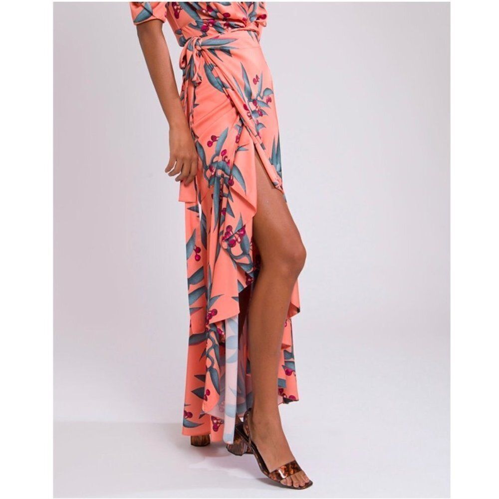 NWT PatBO Heliconia Coral Wrap Top and Maxi Wrap Skirt Matching Set Small Resort - Picture 2 of 16